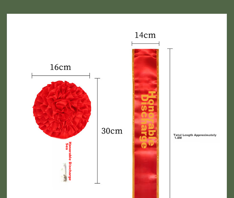 Extreme Space Honorably Discharged Ribbon + Corsage Set Military Honorably Discharged Ceremony Satin Ribbon with Gold Edges and Red Flower 14