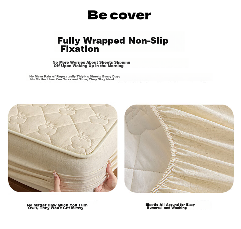 Wuyinliangpin Pure Cotton Quilted Fitted Sheet, Single Piece, Pure Cotton, Double Bed, 1.8 Meters Wide, Bed Cover, Protective Cover, 1.8x2 Meters 12