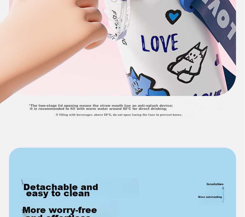 FGA Fuguang Children's Insulated Cup, 316L Stainless Steel, Stylish Design for Students, Large Capacity Water Bottle with Straw for Men And Women, 0.5L 15