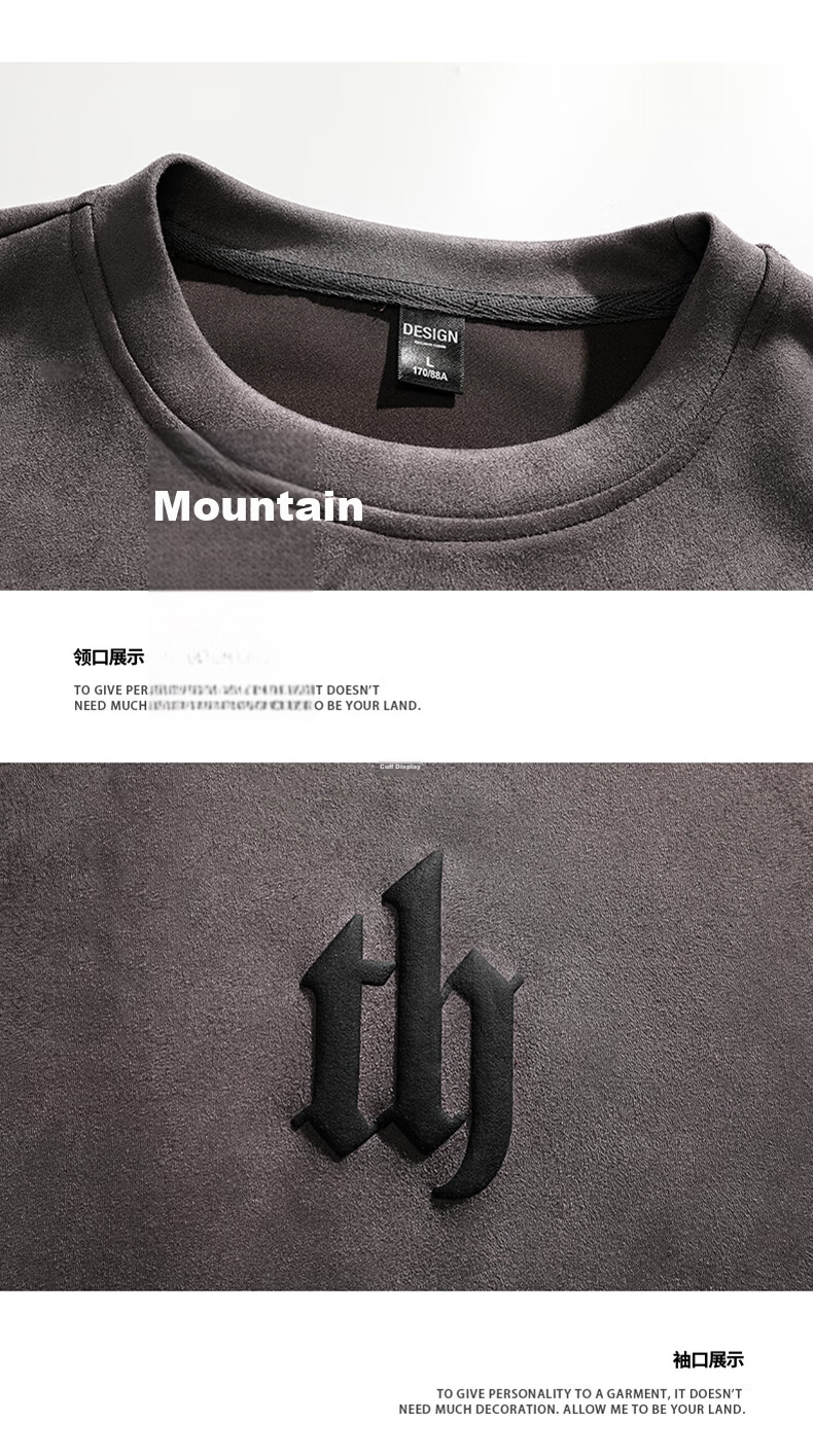 Dingfengbaoluo Men's Autumn Crewneck Suede Fleece Long Sleeve Loose Fit American Style Hoodie DFL05 Dark Gray M 7