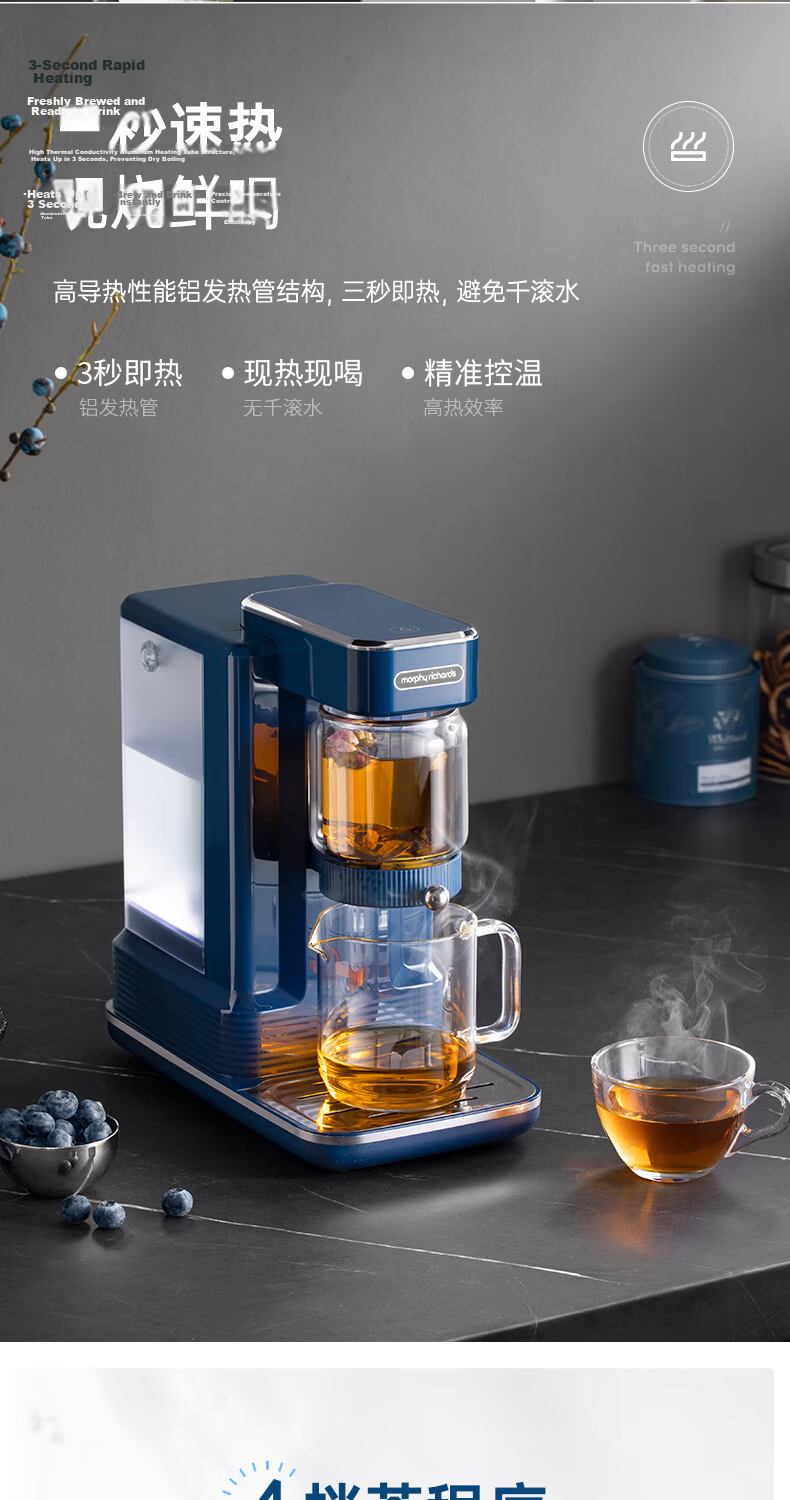 Morphyrichards Electric Kettle 1.8L Instant Heating Tea Maker Multifunctional Desktop Water Boiler MR6087 Blue 6