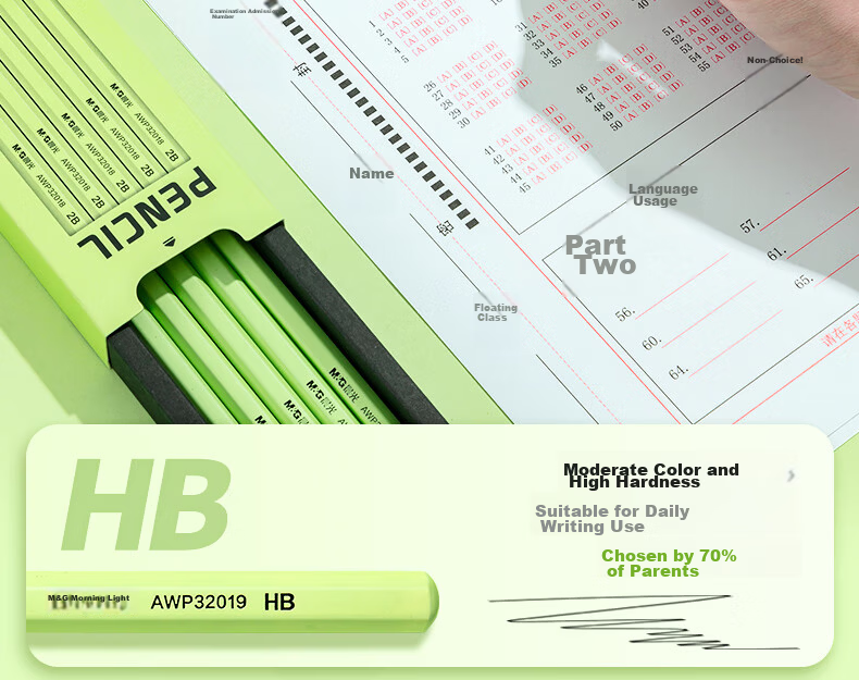 M&G Stationery HB Pencil Black Wood Small Green Hexagonal High-End Pencil for Primary Students Marking Pencil Exam Special Back-to-School Handwriting Drawing 10pcs/Box AWP32019 19