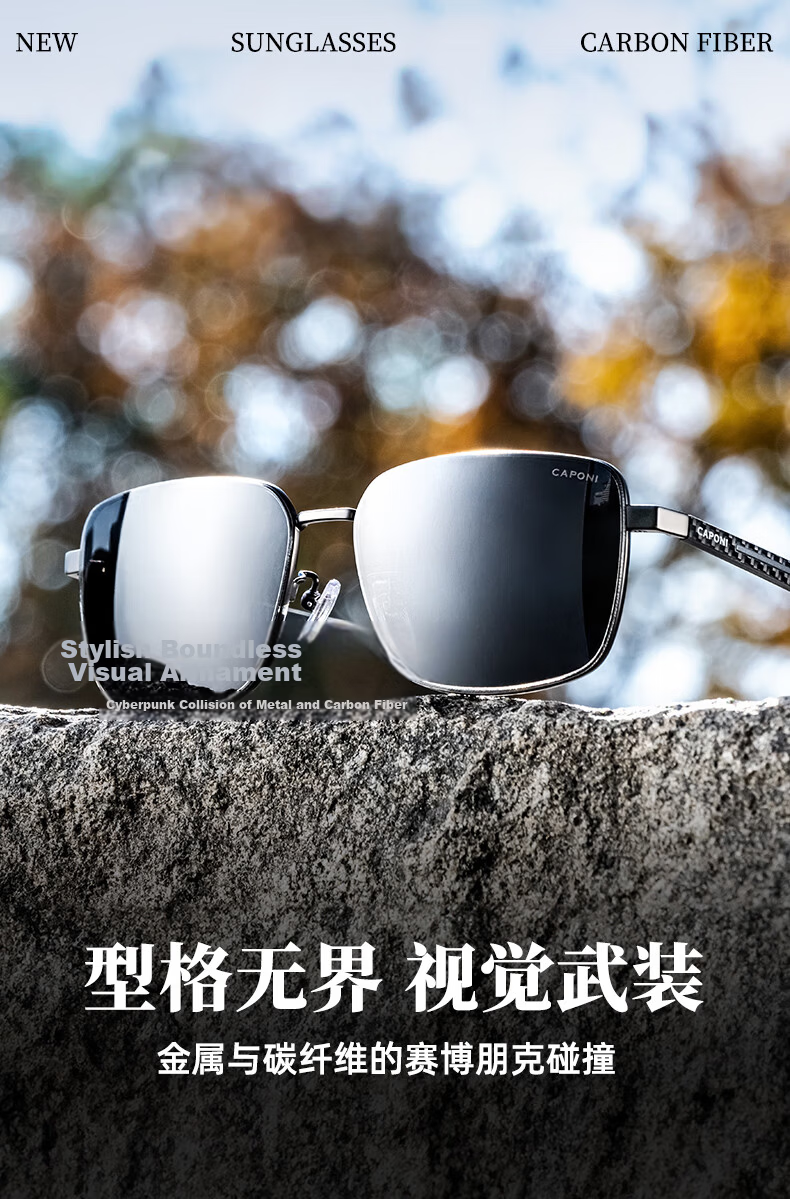 CAPONI Polarized Photochromic Sunglasses for Men and Women Carbon Fiber UV Protection Day and Night Driving Glasses 1