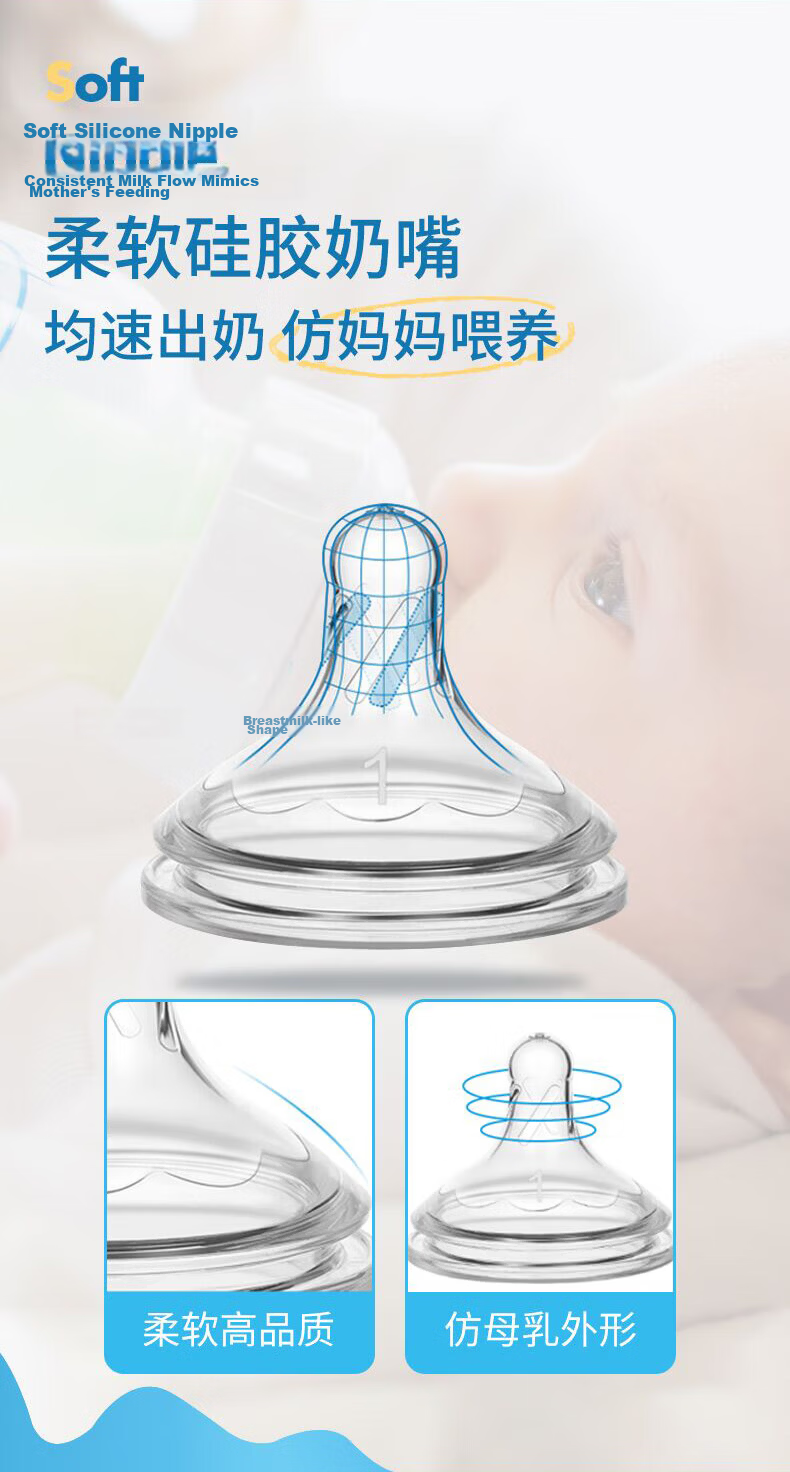 Bulangboshi Baby Nipple, Wide-Neck Silicone Anti-Choking Y-Shaped Hole, Suitable for 9 Months+ And Complementary Food Stage (1 Piece), Aibao Xuan PLUS 3