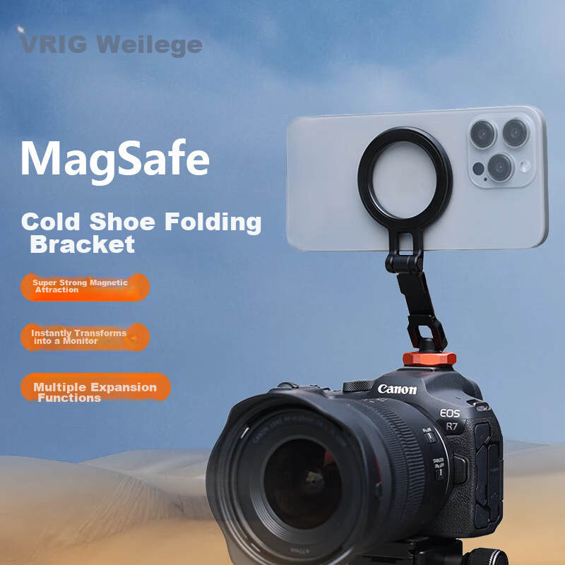VRIG MG-29 Metal Alloy Foldable Magnetic Phone Holder MagSafe DSLR Camera External Monitor Hot Shoe Live Streaming Vlog Photography Tripod Stand