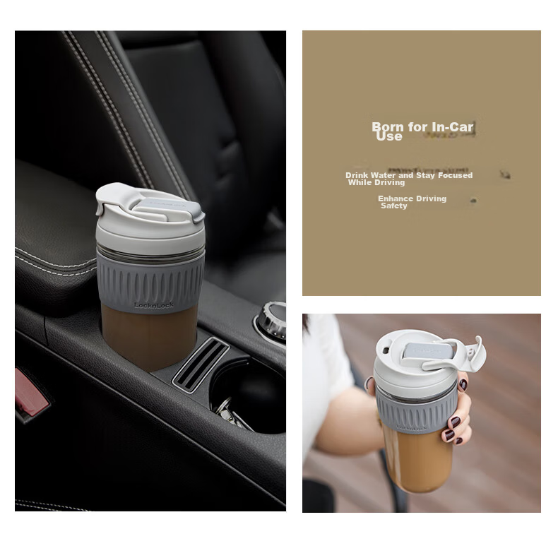 LOCK&LOCK Coffee Mug Heat-Resistant Glass Water Cup for Men And Women Students, Portable Dual-Drinking Straw Cup, Handheld Cup 500ML Gree 5