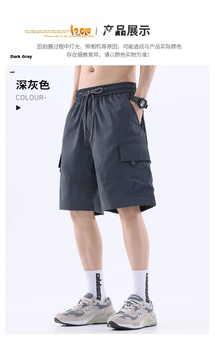 JEEP Men's Summer Ice Silk Casual Cargo Shorts Loose Quick-Dry Sports Five-Point Pants Dark Gray XL 11