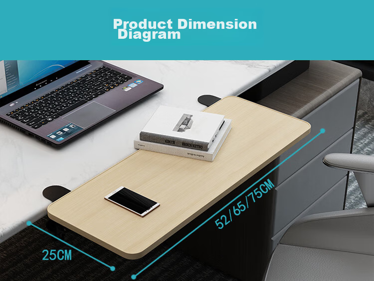 Antga Desktop Extension Board Foldable No-Drill Desktop Extension Bracket Square Light Walnut 65x24cm 11