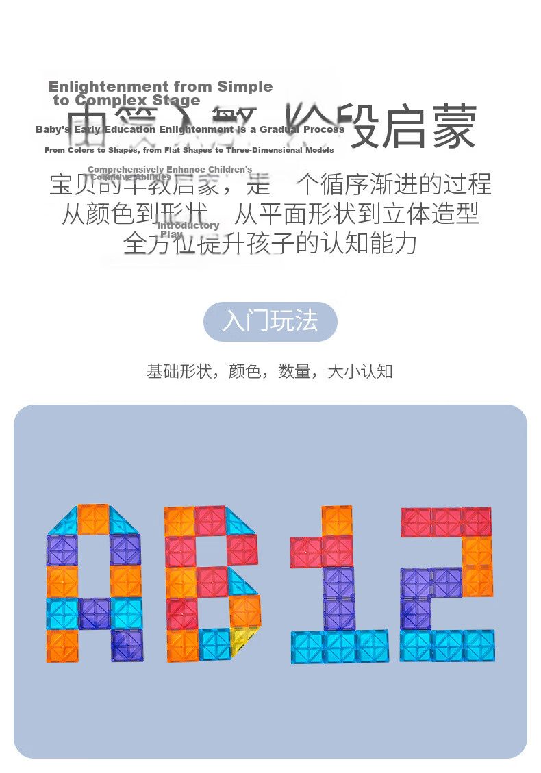 Bluqi Colorful Window Magnetic Tiles Children's Toy Boys 3-6 Years Magnetic Building Blocks Early Education Puzzle 1-3 Years Birthday Gift 6