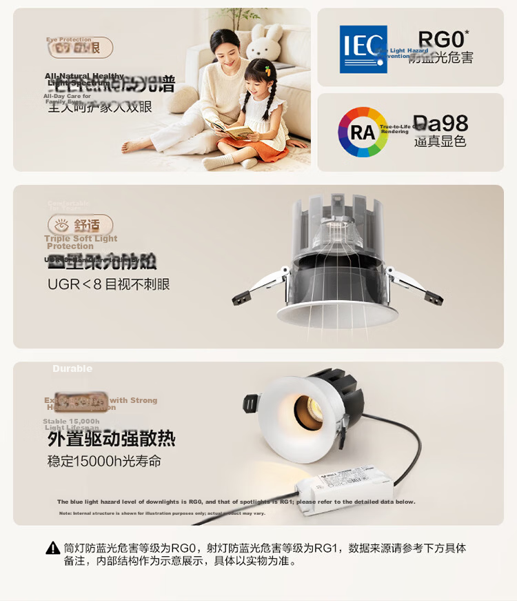 BULL Frameless Full-Spectrum Eye Protection LED Recessed Downlight 7W 5700K Anti-Glare No Main Light 4