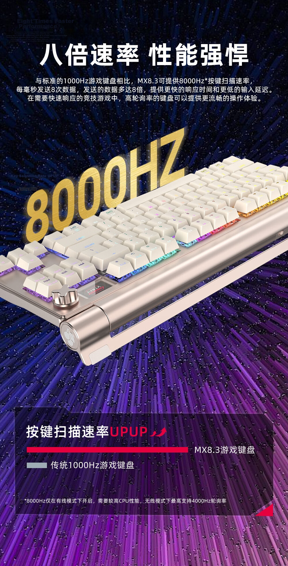 CHERRY MX8.3 Wireless Mechanical Keyboard 8K Report Custom Hot-Swappable RGB Bluetooth Tri-Mode 84-Key Aluminum Compatible with WIN/MAC Gaming 7
