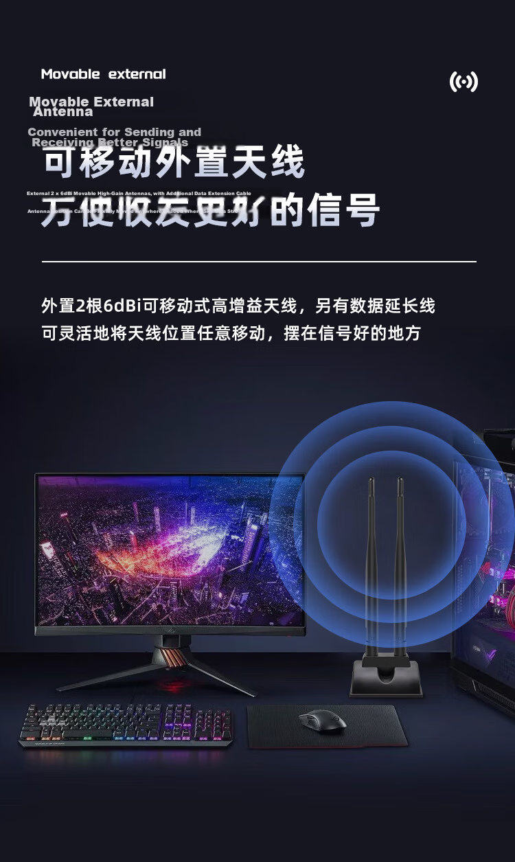 EB-LINK 2.4G/5G External Antenna, 10DB Wireless Network Card Extension Antenna, WIFI Dual-Band Router High-Gain Antenna, SMA Internal Threaded Hole 6