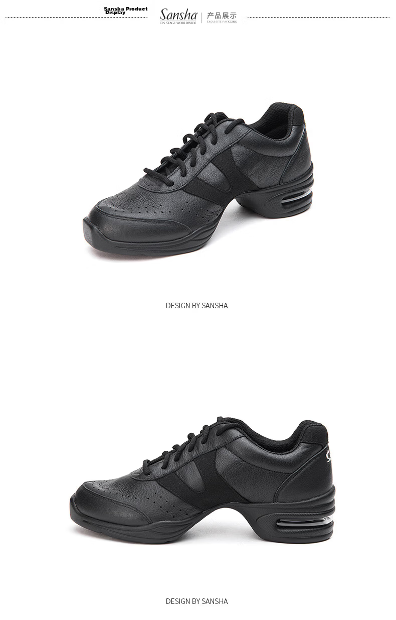Sansha Modern Dance Shoes for Women, Jazz Dance Soft-Soled Breathable Leather Square Dance Shoes H166LPI Black Size 40 15