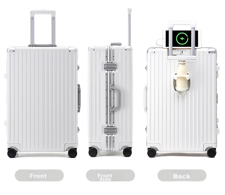DULA Aluminum Frame Suitcase, Trolley Case with Cup Holder, Small Travel Password Lock, Rechargeable Carry-On Luggage, Starry Gray, 20 Inches 20