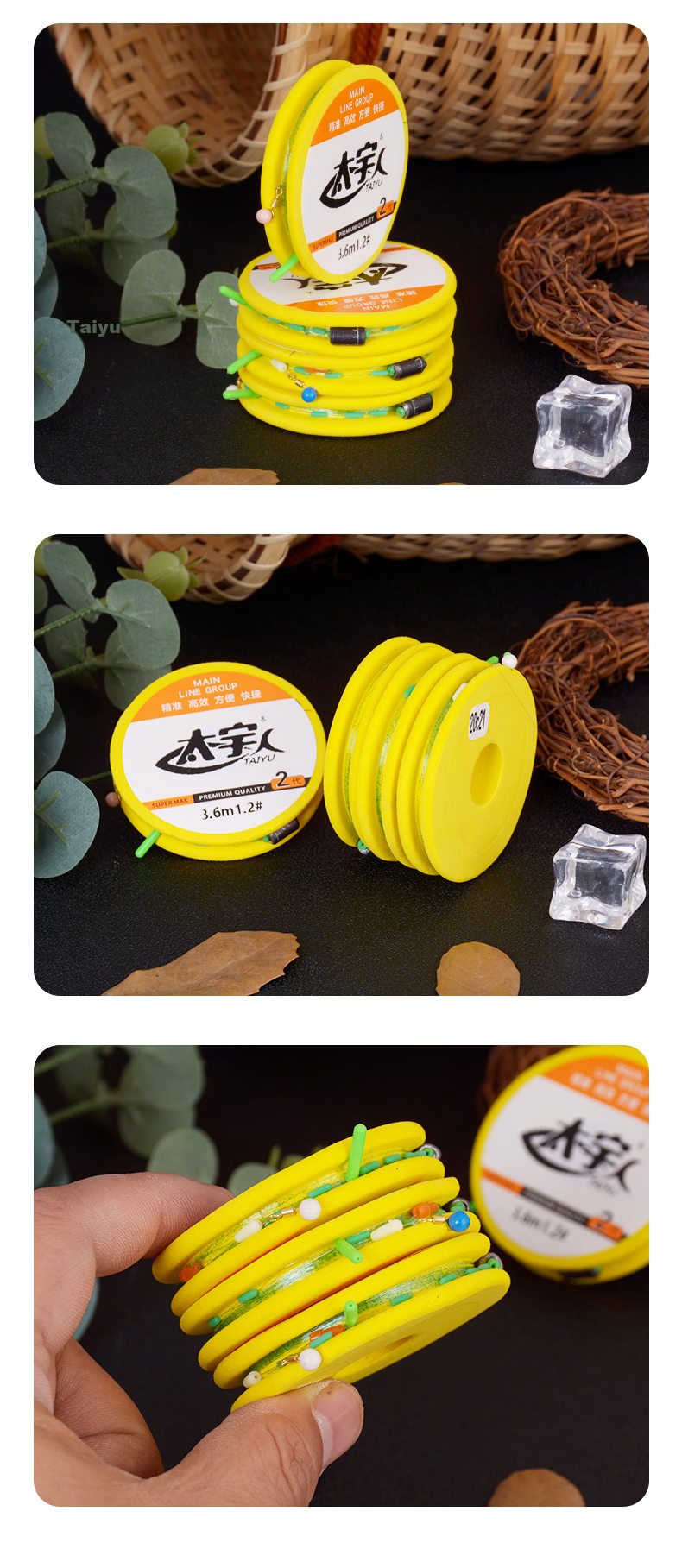 Taiyu Pre-Tied Fishing Line Set with Main Line, Leader Line, And Figure-Eight Ring Combination Kit for Pole Fishing 9