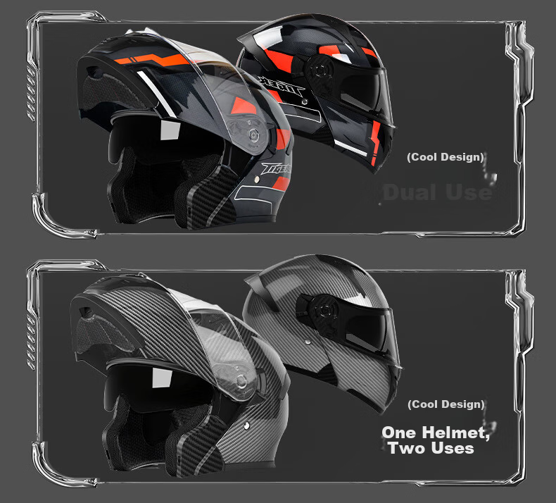 AD Motorcycle Flip-up Helmet 3C Certified Unisex Four-Season Flip-up Helmet Class A Winter Anti-Fog Full Face Motorcycle Helmet Summer Electric Scooter Safety Helmet K9 Black Red Dust 21