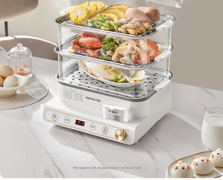 Joyoung 20L Household Three-Layer Electric Steamer with Visible Water Tank, Breakfast Maker, Stainless Steel Steaming Plates for Dumplings DZ200HG-GZ572 6