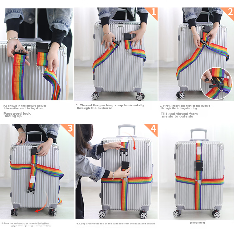 Banjeni Cross Lashing Strap Luggage Tie Strap Suitcase Packing Strap Travel Security Strap with Luggage Tag Rainbow Color 10