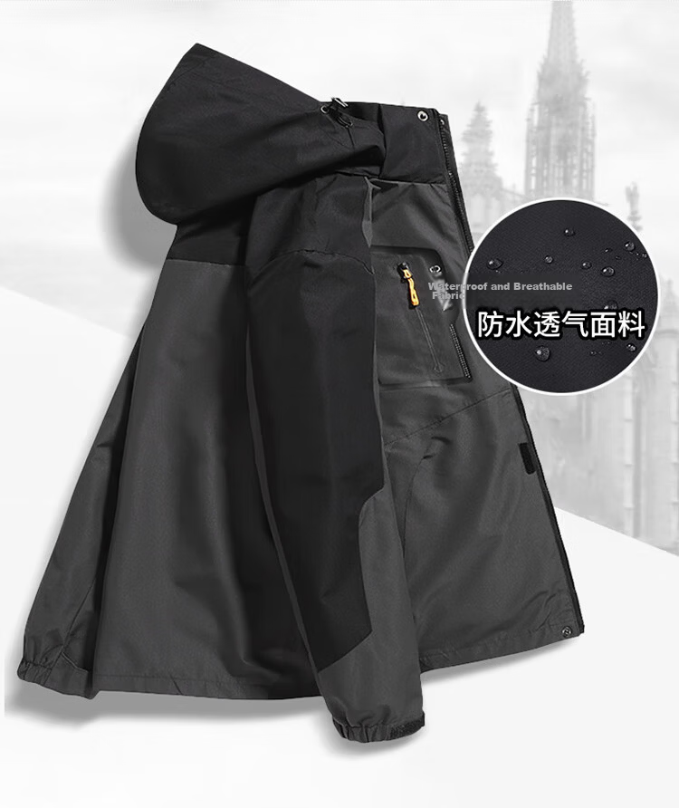 TUCANO Men's 3-in-1 Detachable Windproof Mountaineering Jacket with Removable Hood Black 4XL 6