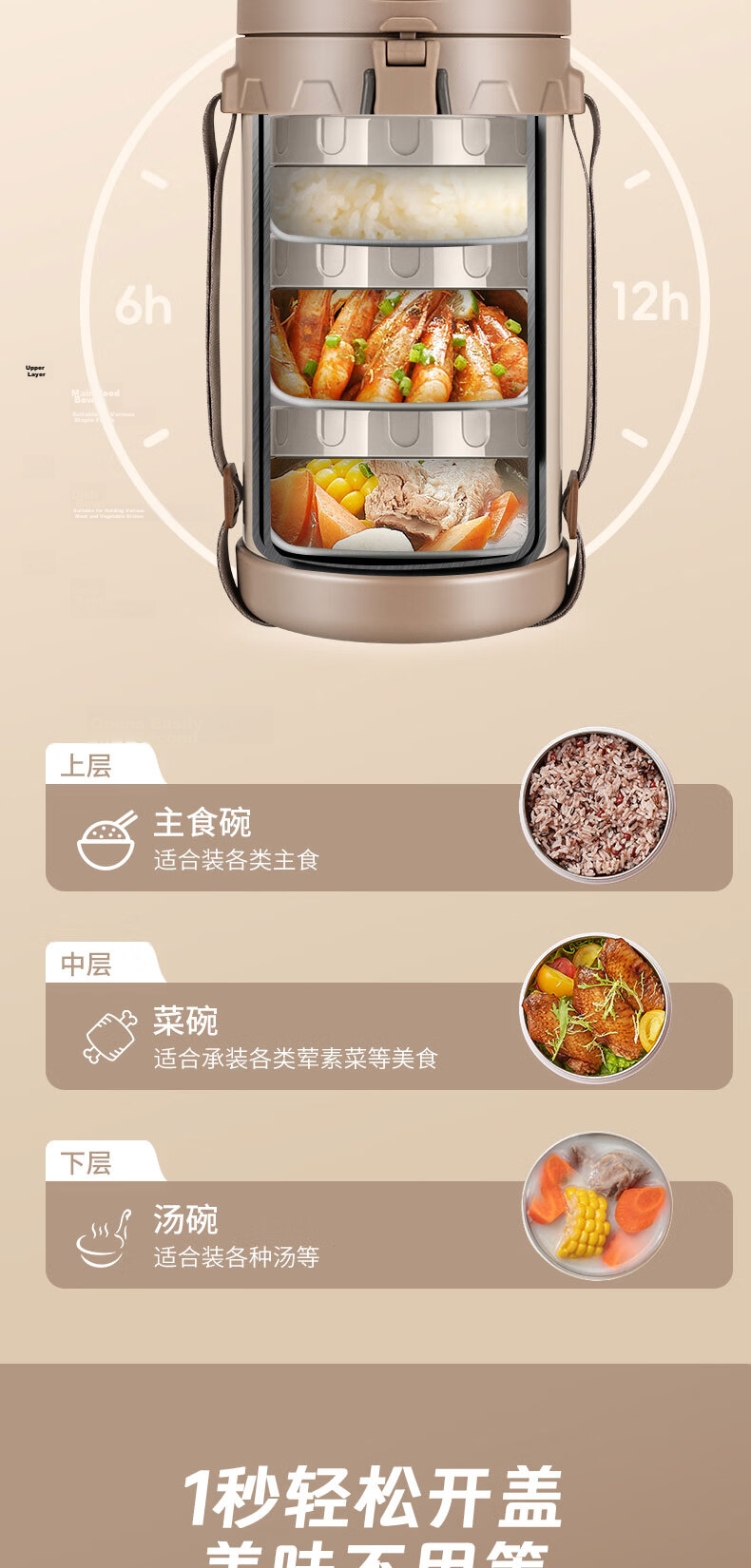 ASD Lunch Box, 304 Stainless Steel Insulated Lunch Box, Portable Pot, Student Insulated Container, RWS20H9WG-W 6