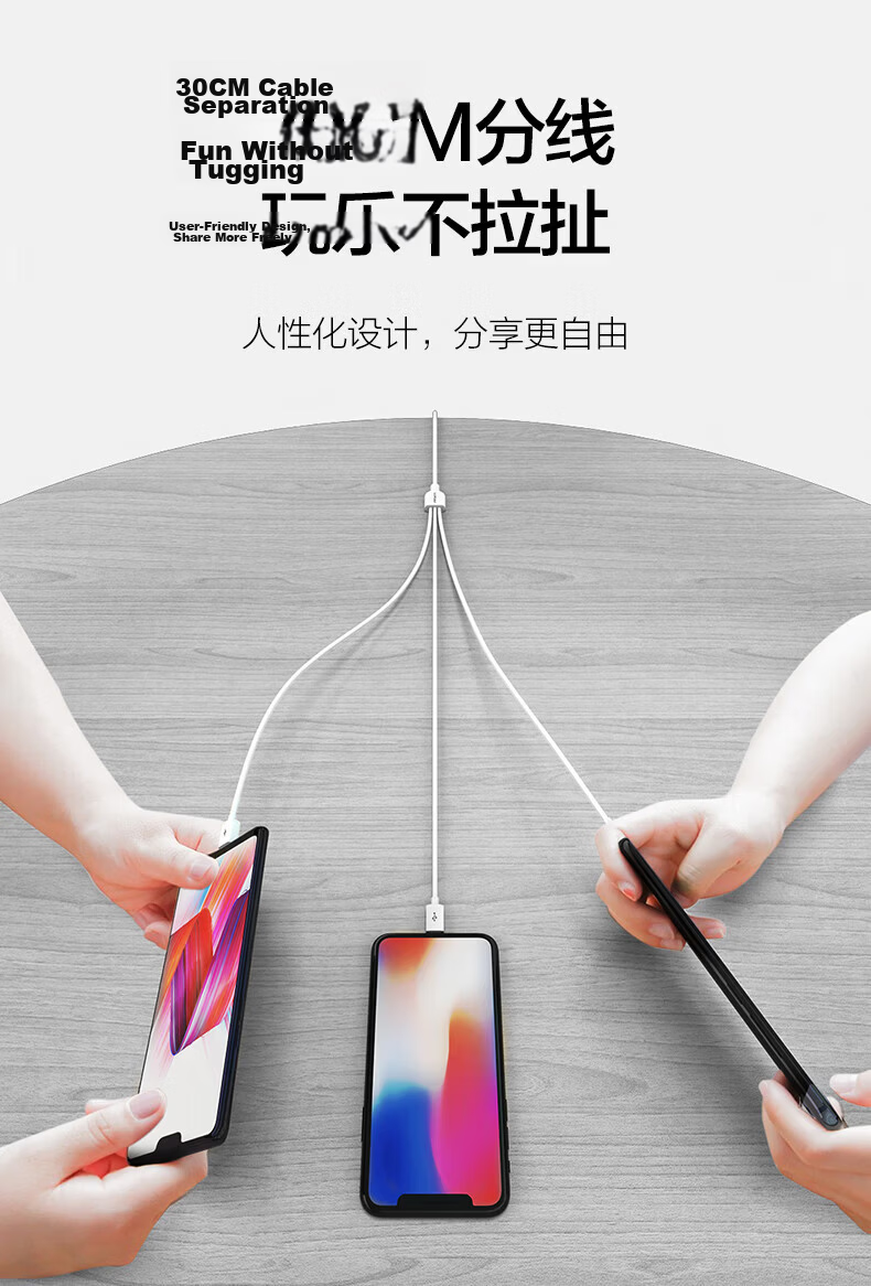 Pisen 3-in-1 Data Cable Apple Type-C Android Car Charger Multi-Head Cable Compatible with iPhone 17/16/15/14 Xiaomi Huawei AirPods Pro 3 8