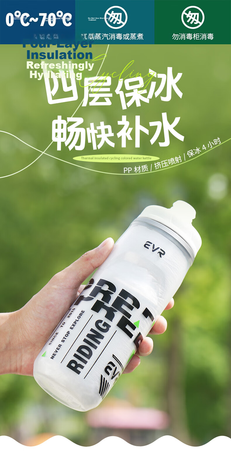 EVR Cycling Water Bottle Insulated Squeeze Water Cup Fashion Black and White 620ML 2