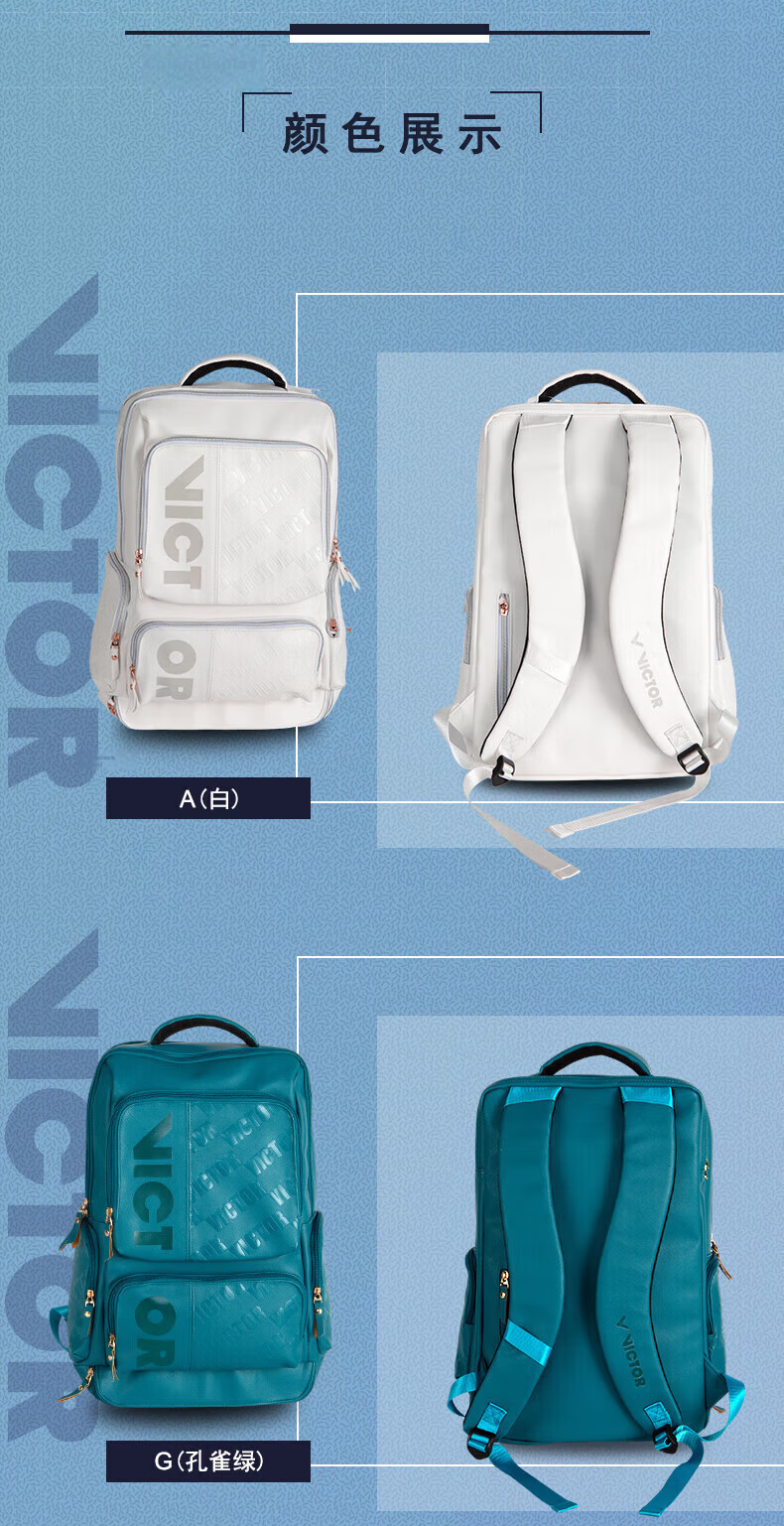 VICTOR Badminton Bag with Separate Shoe Compartment And Racket Divider Series Rectangular Backpack BR5013 A (White) 3