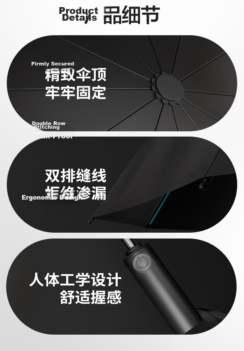 XiaoMo Fully Automatic Large Reinforced Thickened Windproof Folding Umbrella Sunshade Umbrella Solar Umbrella 120 Ribs Customizable 12