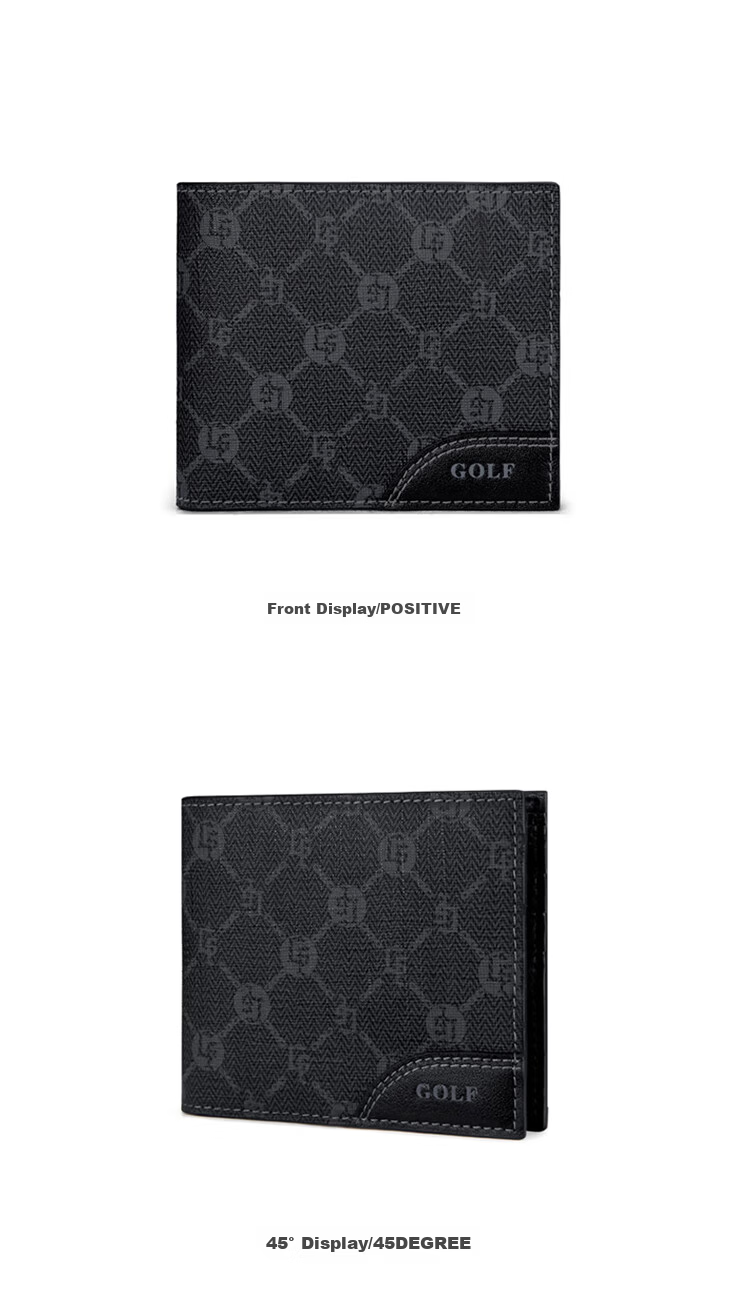 GOLF GOLF Men's Wallet Multi-card Short Wallet Men's Casual Card Holder Retro Printed Large Capacity Leather Clip Horizontal Ticket Clip Business Small Wallet 5V786386J Black 14
