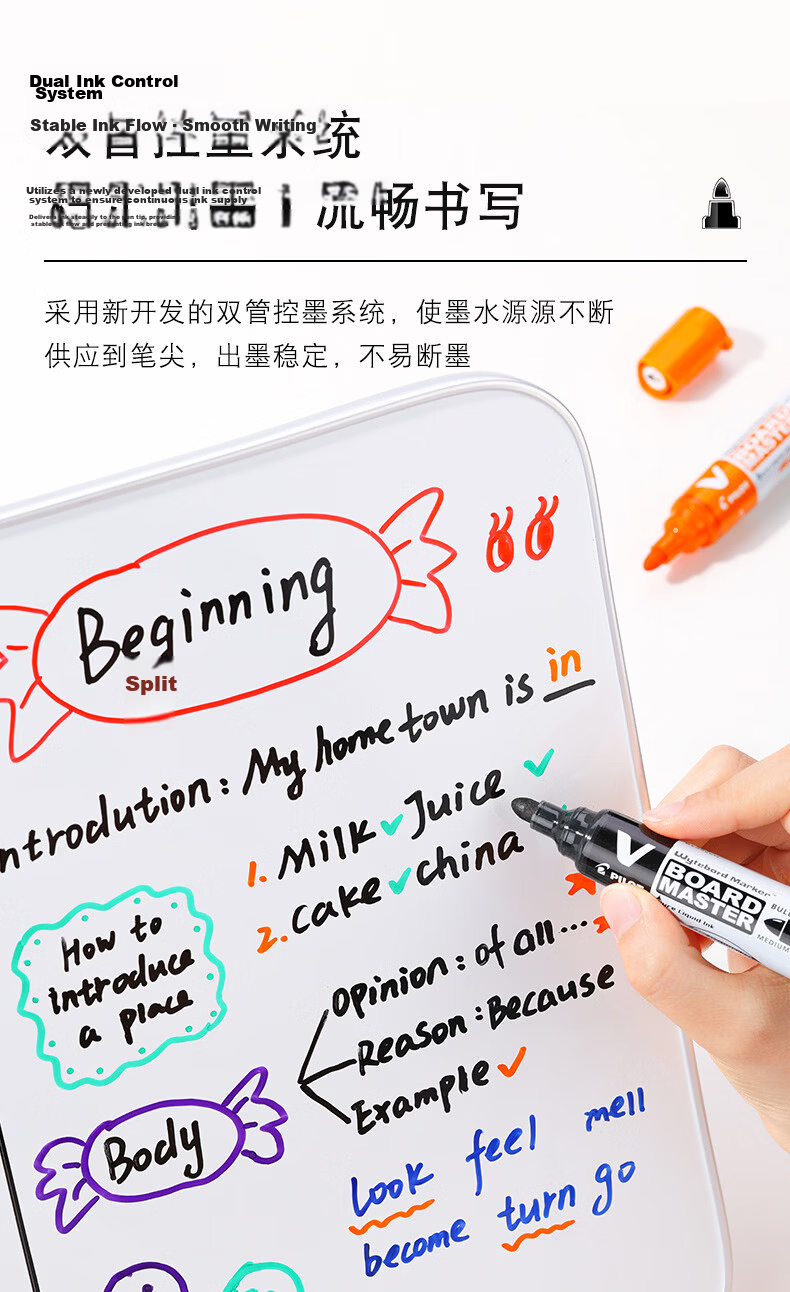 PILOT Whiteboard Marker Large Capacity V-Type Liquid Ink Water-Based Erasable Stationery WBMAVBM-M-B Thick Barrel Black 4