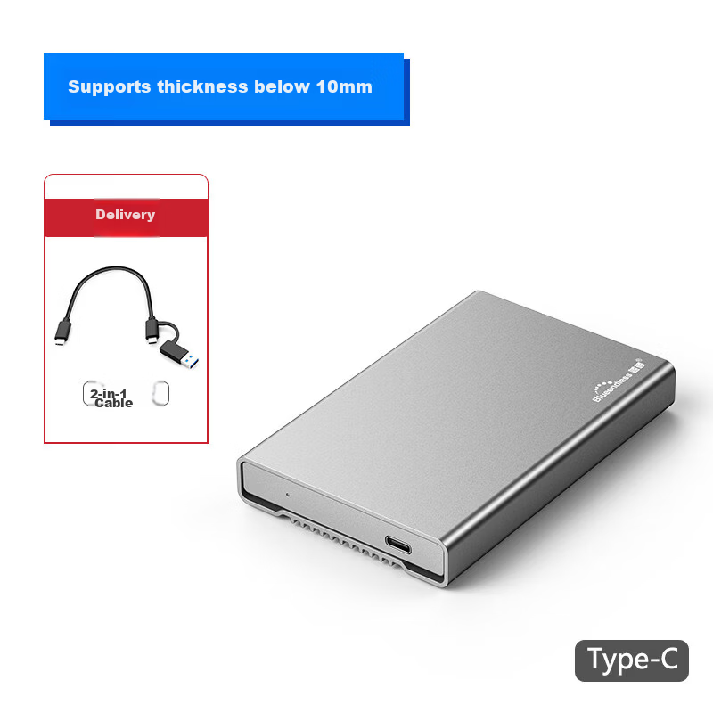 Lanshuo 2.5 Inch Type-C Mechanical External Hard Drive Enclosure Full Aluminum Alloy with 2-in-1 Data Cable Compatible with Under 10mm Hard Drives U23QC9.5