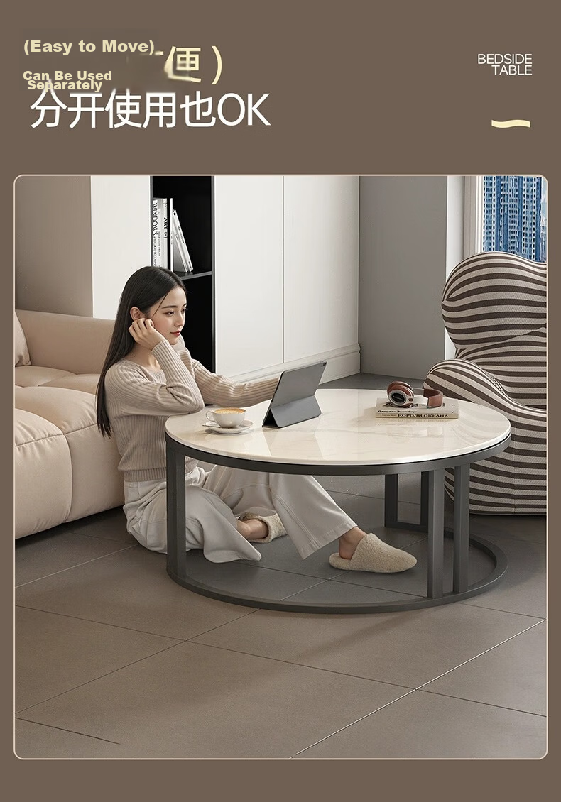 Millennium Huafu Luxury Living Room Coffee Table 2026 New Rock Slab Coffee Table Small Apartment Home Gray 60 White 80 Black 7