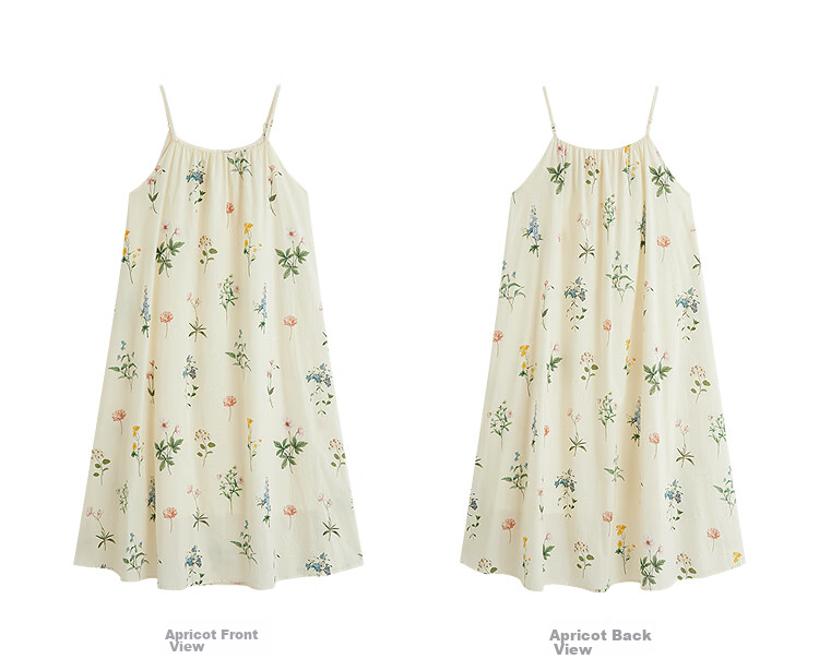 INMAN Summer Plant Floral Print Women's Cotton High-Waist A-Line Skirt Apricot M 51