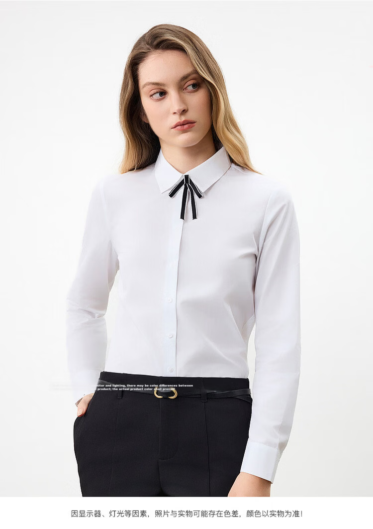 G2000 Women's 2026 Spring Summer Wrinkle-Resistant Non-Iron Long Sleeve Shirt with Bow Tie, Mall Edition 18