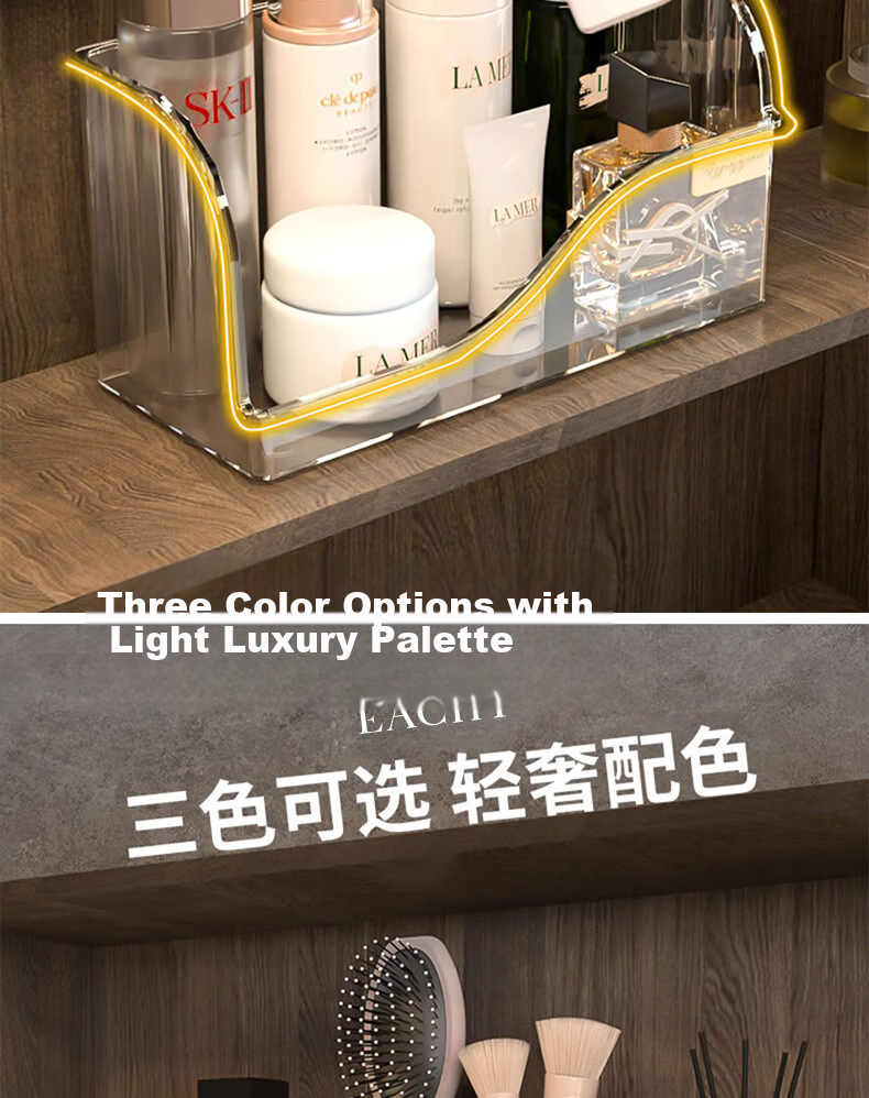 EACHY Transparent Gold Bathroom Cabinet Storage Box Organizer Makeup Lipstick Holder Shelf 9