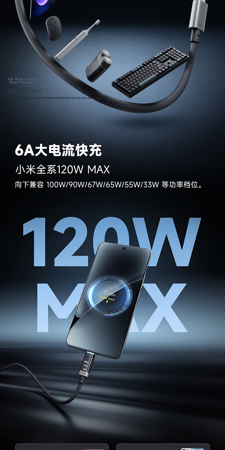 CUKTECH Kuotai Ke No.6 Braided Digital Display Power Cable, 240W Data Cable, Type-C Charging Cable, 6A Fast Charging, Suitable for Apple 17/Xiaomi/Huawei Phones, Tablets, Laptops, 2m 5