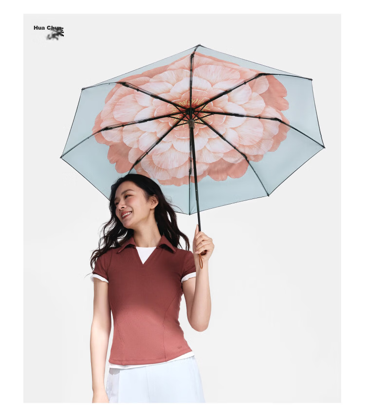 Beneunder UV Protection Sun Umbrella Sunscreen Umbrella Three-Fold Double-Layer Black Coated Rain and Sun Umbrella BM011 Bluebell 33