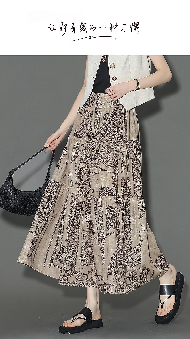 Demana Tropical Forest Summer Layered Texture Elastic Waist Printed A-Line Slimming Loose Skirt for Women Premium 1
