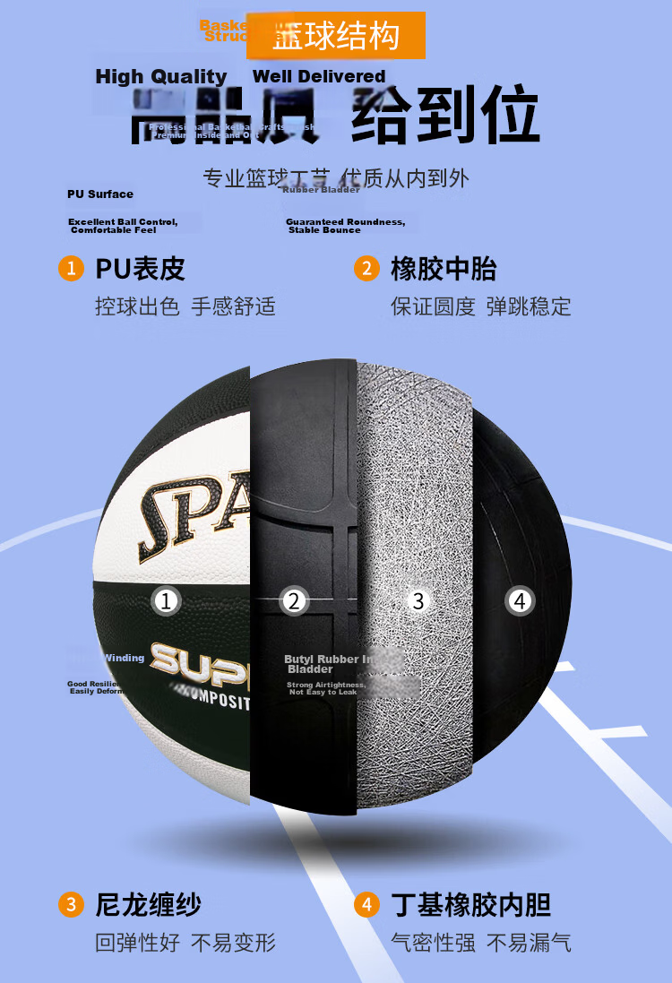 SPALDING Black And White Panda No.7 PU Basketball 77-560Y 7