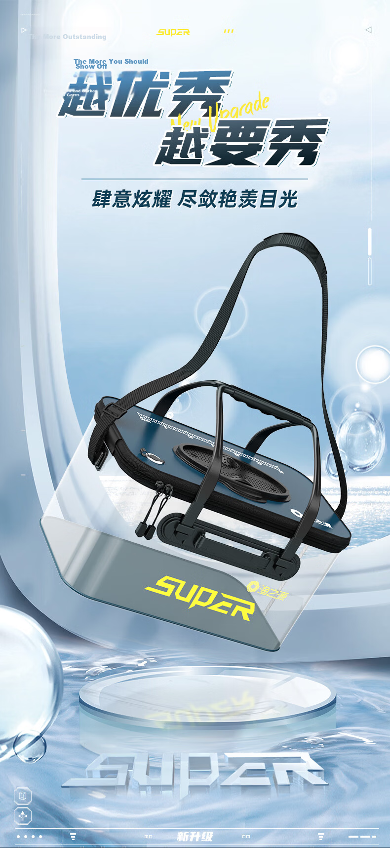 Yuzhiyuan Live Fish Bucket, Fishing Tackle Box, Foldable Water Bucket, Transparent Container, Navy Blue + Air Pump 3