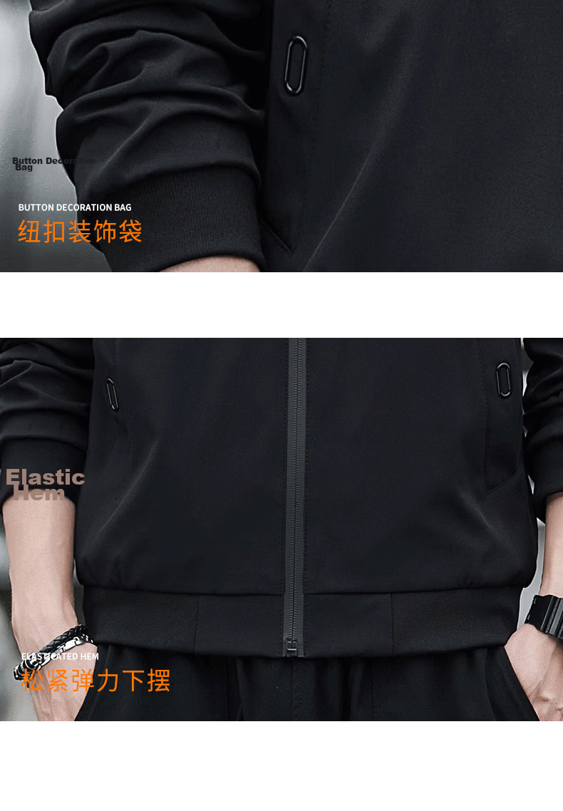 JEEP SPIRIT Men's Jacket, Spring And Autumn Baseball Jacket, Stand-Up Collar, Solid Color, Loose-Fitting Fashionable Outerwear, Black, 2XL 24
