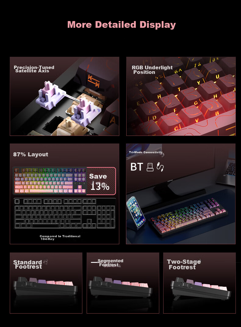 DAREU EK87pro Tri-Mode Mechanical Keyboard Wired Wireless Bluetooth Customizable 87-Key Hot-Swappable Gasket White Smoke Blue Master Switch 12