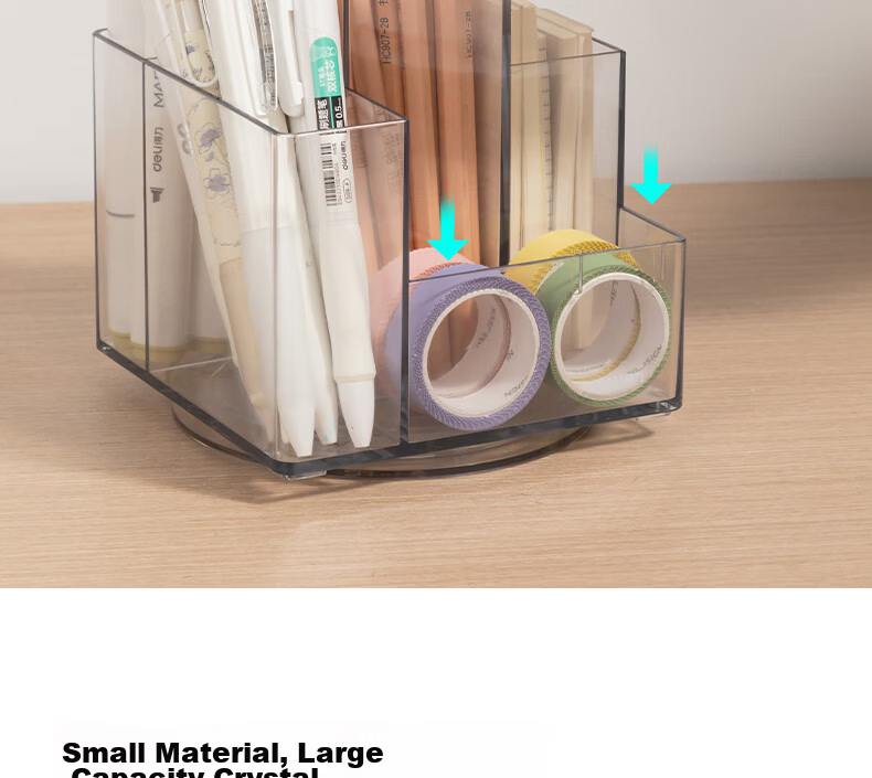 Deli Creative Rotating Pen Holder Simple Multifunctional Large Capacity Desk Organizer Storage Box Transparent PK200 8