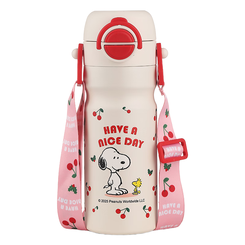 SNOOPY Insulated Water Bottle for Kids, Stylish 316 Stainless Steel Large Capacity Tumbler for 6-12 Year Old Students, Girls' Portable Straw Cup