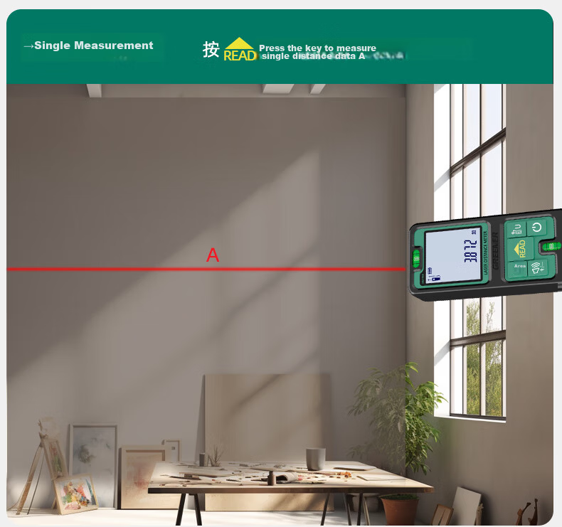 GREENER Laser Distance Meter Infrared Measuring Electronic Ruler Room Measuring Tool, Millimeter Accuracy 50 Meters Dual Horizontal Bubbles 12