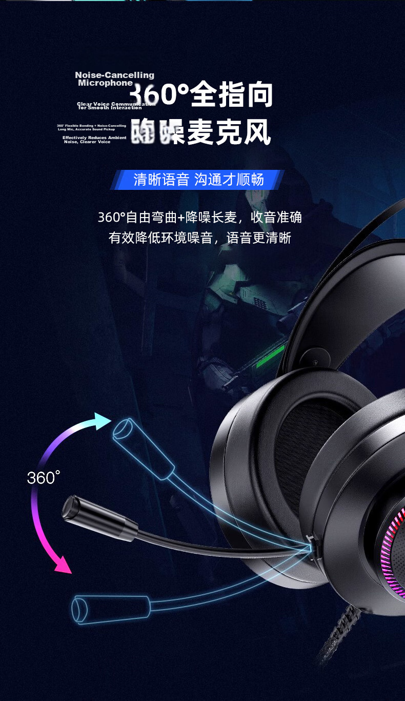 HP GH10 Gaming Headset, Over-Ear Wired Headphones with Microphone, Noise-Canceling, Stereo Sound, E-Sports Gaming, Black Myth: Wukong, USB Interface 5