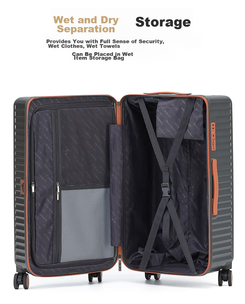 Reebok Suitcase, PC Trolley Case, Multifunctional Large Capacity Travel Luggage, Password Lock Suitcase, Leather Case, Hao Kong Bai 24 Inches 16