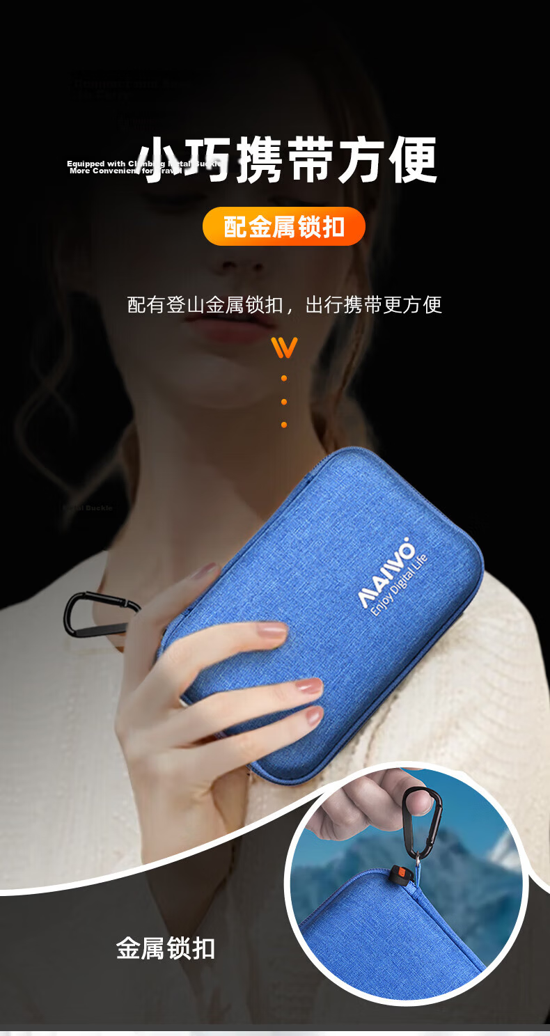 MAIWO KT02-S Blue 2.5 Inch External Hard Drive Case Shockproof Storage Bag for Hard Drive, Earphone, Data Cable, Power Bank Protection Sleeve 2