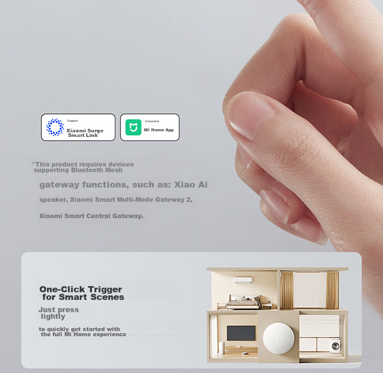 MI Wireless Bluetooth Smart Switch Button Wireless Switch Compatible with Gateway Adhesive and Portable 2