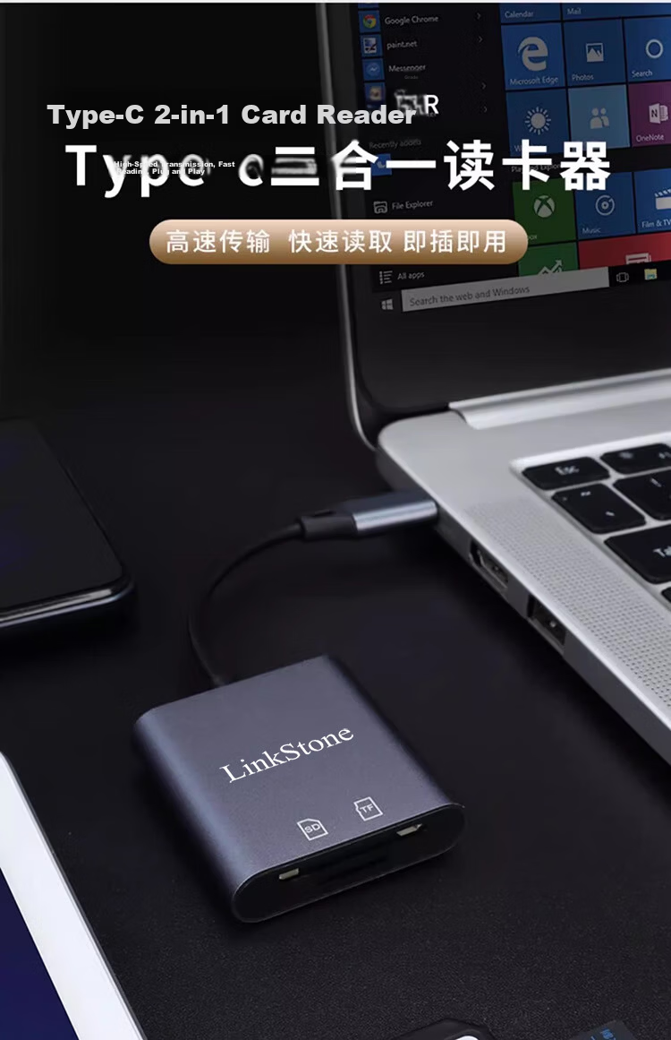 LinkStone Type-C Apple 16 Card Reader, USB-C Multifunctional SD/TF Two-In OTG Card Reader, IPone15 Dash Cam, DSLR Surveillance, Mobile Phone Camera Memory Card 1